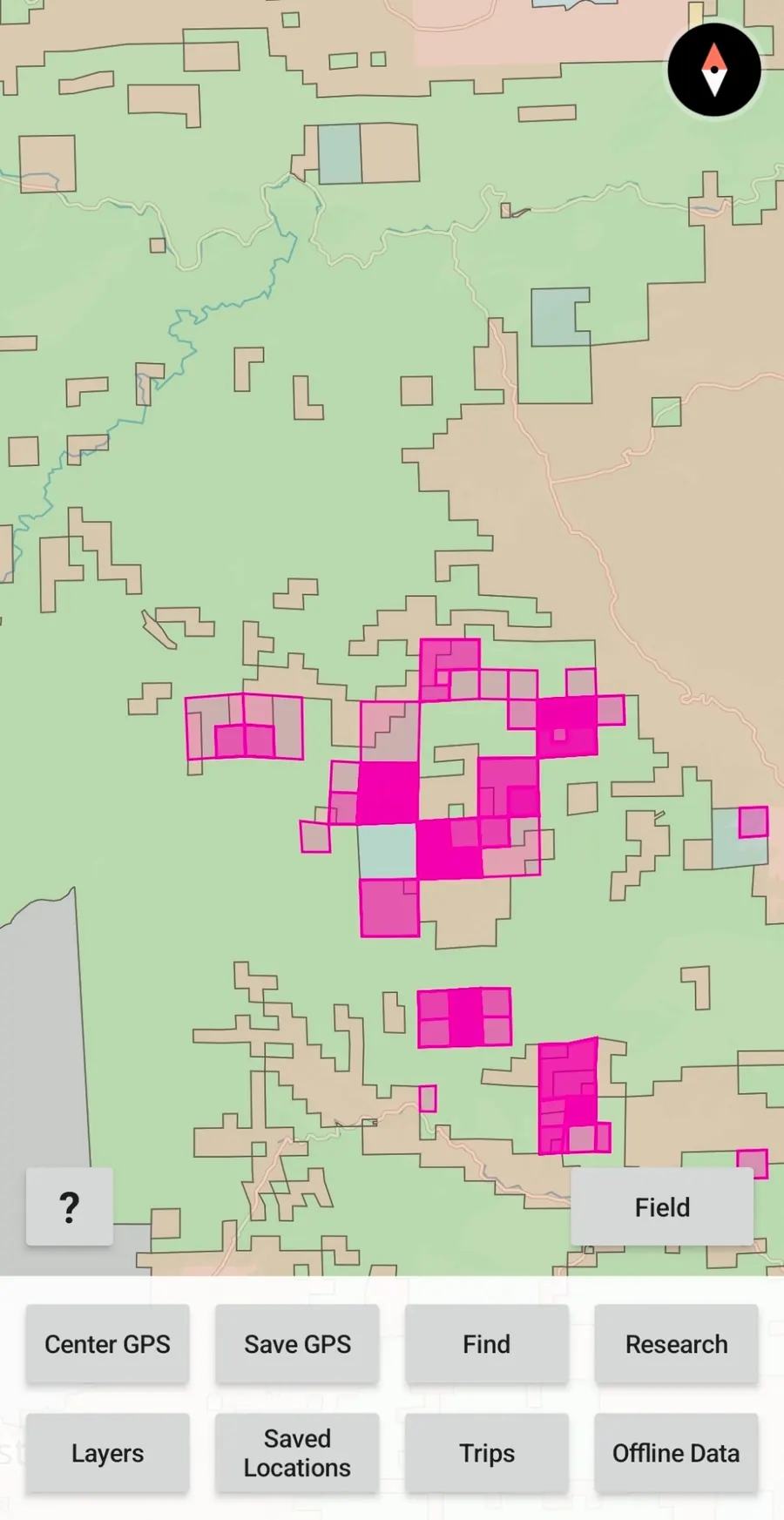 GroundRove map with magenta BLM mining claim polygons